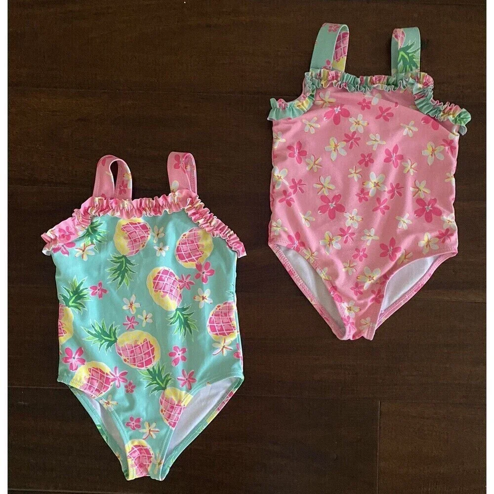 Nicole Miller New York toddler girl swimsuit size 2t floral pineapple -2pack